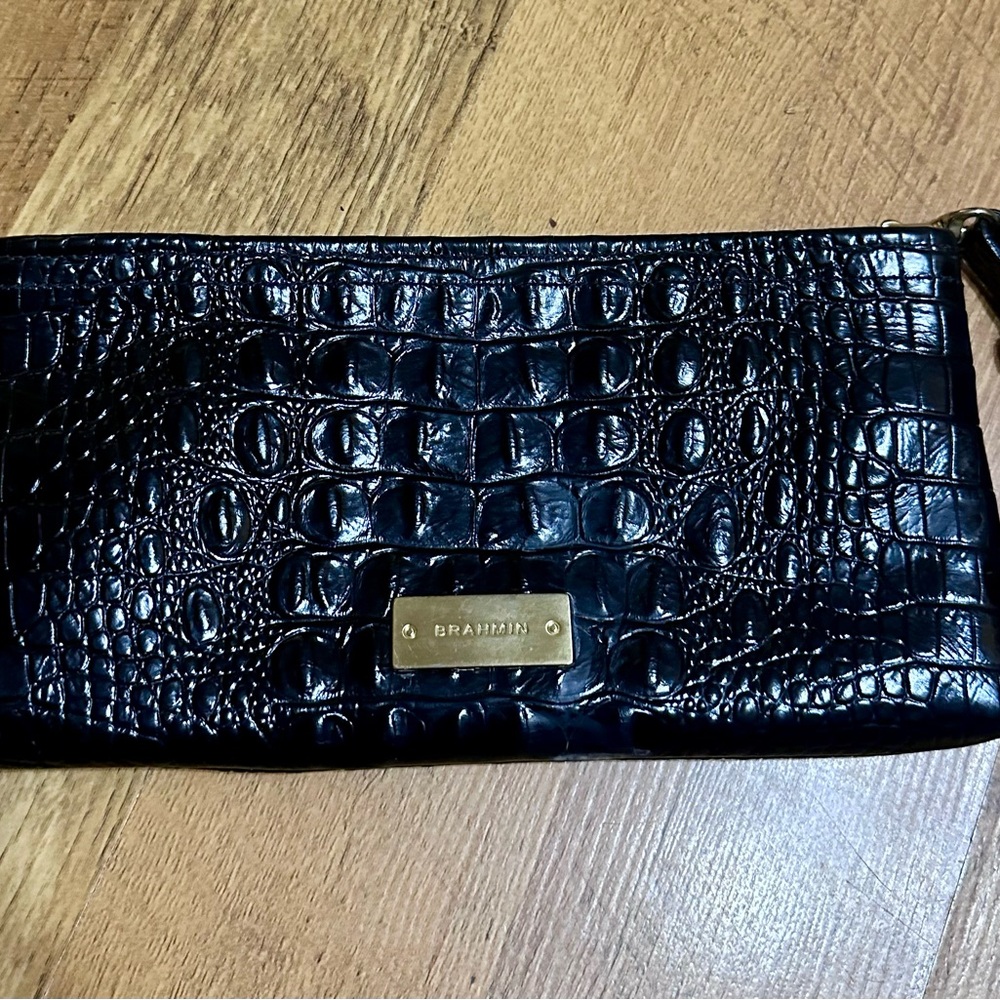 Brahmin Midnight Croc Embossed Wristlet